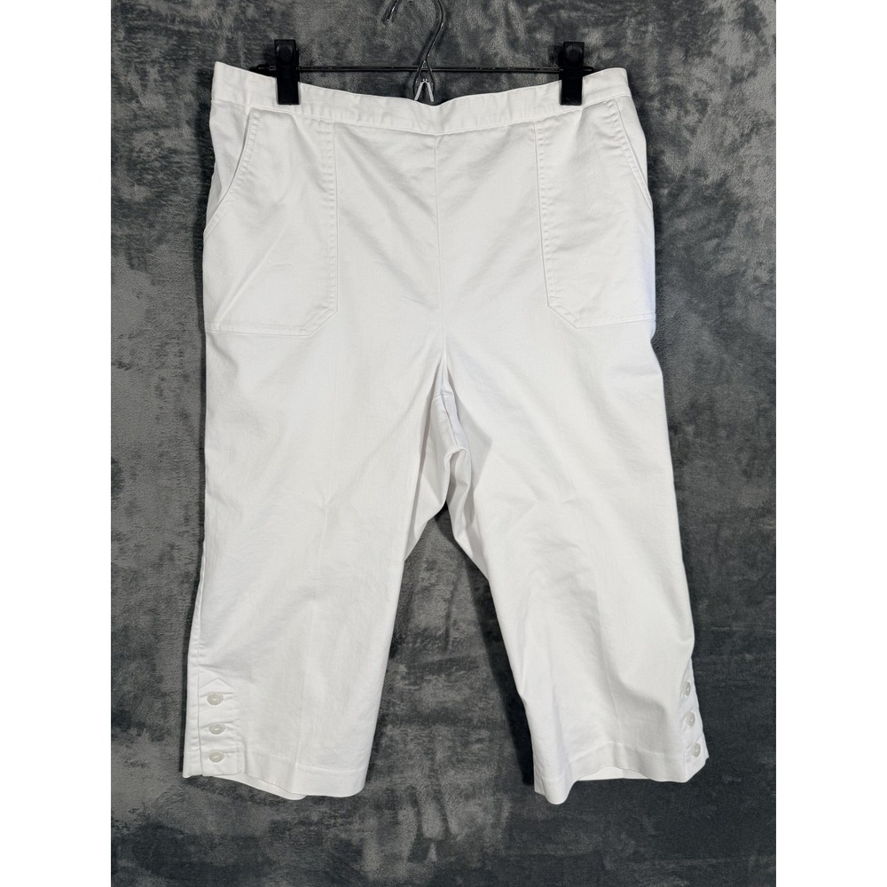 Alfred Dunner Womens Capris Pants 14 White Elastic Waist Button Cuff Stretch